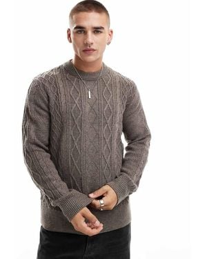 River Island Maglione Pesante Color Pietra Lavorato A Trecce - Grigio