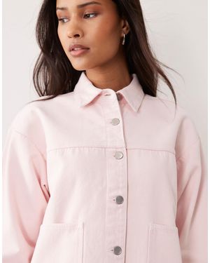 Jdy Boxy Denim Jacket With Front Pockets - Pink