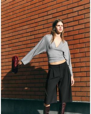 Pull&Bear Top Arricciato Con Scollo A V - Marrone