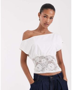 BRONZE SNAKE Top Con Hombros Descubiertos Y Panel De Encaje En - Blanco