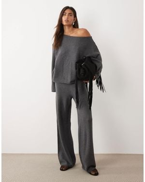 ASOS Wool Blend Wide Leg Trousers - Grey