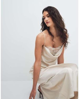 Vila Lace Insert Cowl Neck Satin Cami Maxi Dress - Brown