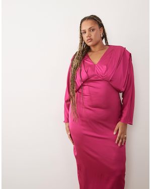 Tfnc Plus Satin Kimono Sleeve Maxi Dress - Pink