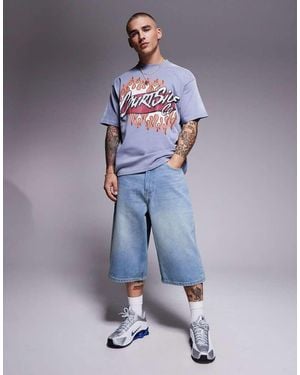 Courtside Pantalones Cortos Vaqueros Muy Holgados De Corte Alargado Con Lavado Deslucido Y Bordado En El Bolsillo Trasero De - Azul