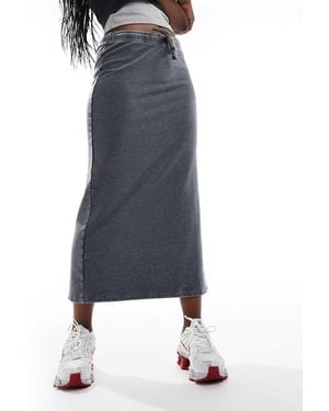 Monki Gonna Da Jogging Midi Grigio Antracite Slavato Con Spacco E Coulisse - Blu