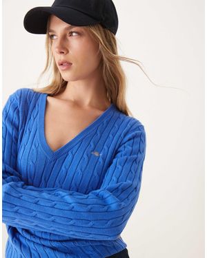 GANT Pull à col v en maille - Bleu