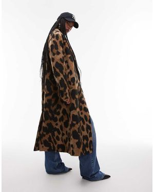 TOPSHOP Cappotto Elegante Taglio Lungo Con Stampa Leopardata - Bianco