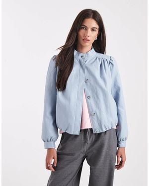 Miss Selfridge Faux Leather Gathered Detail Jacket - Blue