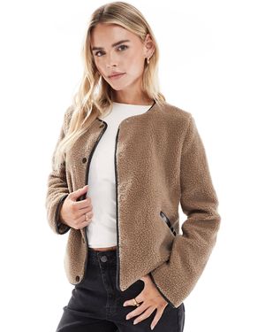 Vero Moda Lightweight Contrast Teddy Jacket - Natural