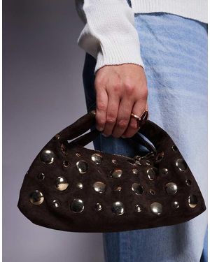 River Island Bandolera Marrón Oscuro Con Tachuelas De Antelina De - Azul