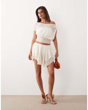 The Frolic Exclusive Chiffon Asymmetric Tiered Frill Mini Skirt - Natural