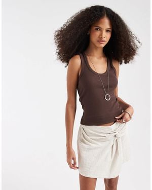 Pieces Textured Cotton High Waist Knot Detail Skort - Natural