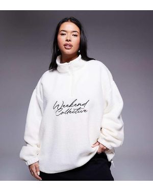 ASOS Weekend Collective Curve Oversized Half Zip Borg Fleece With Logo - Grey