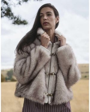 Daisy Street Buckle Faux Fur Coat With Hood - Brown