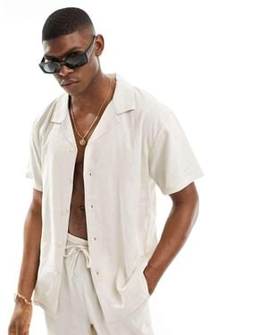 South Beach Short Sleeve Linen Blend Beach Shirt - Natural