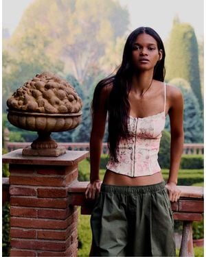 Bershka Corset-style Strappy Top - Brown
