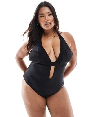 ASOS Asos Design Curve Exclusive Katie May Mesh Insert Swimsuit - Blue