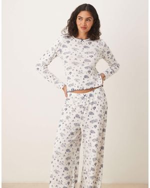 ASOS Pointelle Pyjama Trouser And Long Sleeve Tee Set - Natural