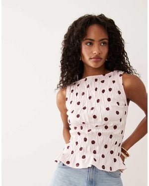 ASOS Shirred Slash Neck Top - Multicolour