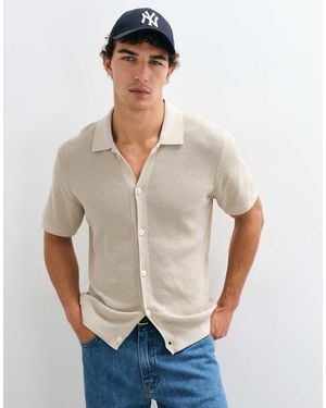 Gap Textured Button Through Polo Shirt - Natural