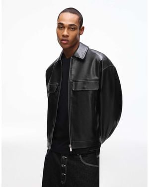 Bershka Veste coupe carrée en imitation cuir - Noir