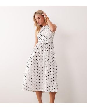 JDY Petite Sleeveless Smock Midi Dress With Shirring - White