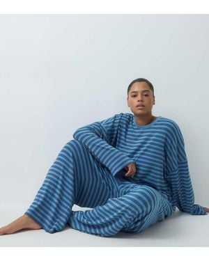 ASOS Asos Design Curve Brushed Long Sleeve Loungewear Set - Blue