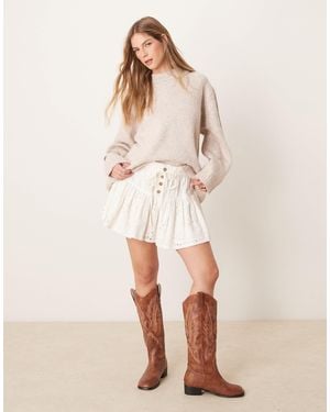 Free People Roselle - mini-jupe volantée en broderie anglaise - ivoire - Neutre