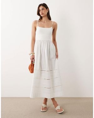 Nobody's Child Goldie Cotton Scoop Neck Cami Straps Bodice Detail Midi Dress - White