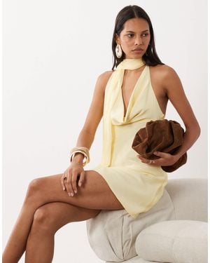 ASOS Satin Cowl Neck Scarf Mini Dress - Natural