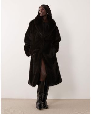 ASOS Asos design tall longline-mantel mit stehkragen aus faux-fur - Schwarz