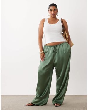 ASOS Asos Design Curve Satin Wide Leg Pull On Trouser - Green