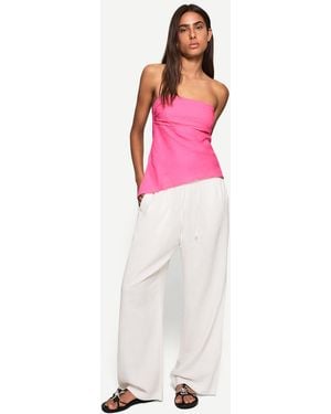 Bershka – trägerloses oberteil aus leinenmix - Pink