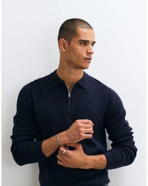 ASOS Essentials Knitted Lightweight Zip Polo - Blue