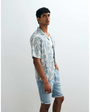 Mango Overhemd Van 100% Katoen Met Korte Mouwen En Paisleyprint - Wit