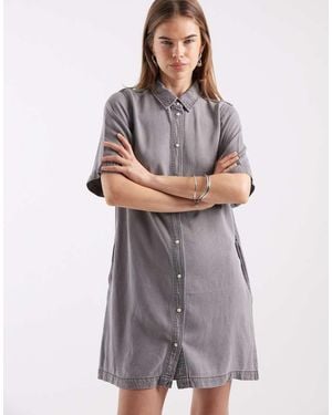 Object Mini Jurk Met Knoopsluiting - Grijs