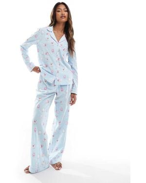 Boux Avenue Christmas Fleece Long Sleeve Shirt & Trousers Pjs - Blue