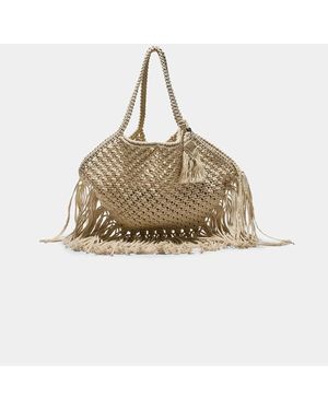 Stradivarius Macramé Fringed Shoulder Bag - Natural