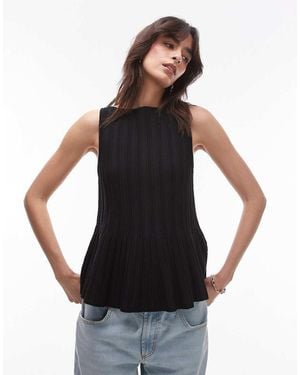 & Other Stories Knitted Boat Neck Top With Peplum Hem - Black