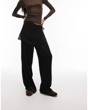 Reclaimed Vintage Wide Leg Satin Trousers With Lace Belt Overlay - Blue