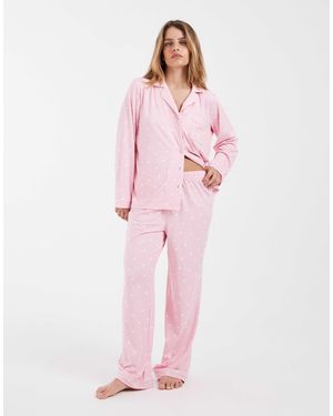 Loungeable Petite superweiches jersey-set mit reversoberteil und hose - Pink