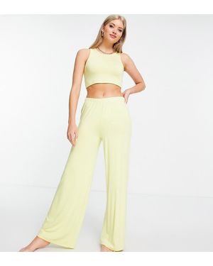 Missguided Pigiama Giallo Goffrato Con Crop Top E Pantaloni A Fondo Ampio - Verde