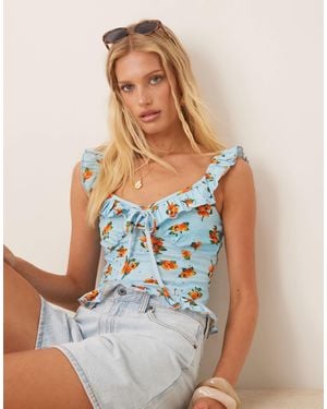 ASOS Broderie Frill Detail Cami Top With Bow Detail - Blue