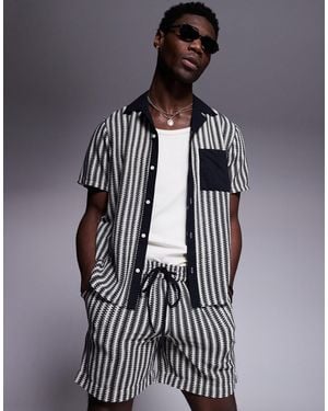 South Beach Stripe Knit Beach Shirt Co-ord - Grey