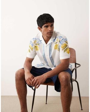 ASOS Relaxed Shirt With Linen And Border Print - White