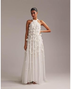 ASOS 3d Floral Statement Halter Maxi Wedding Dress - White