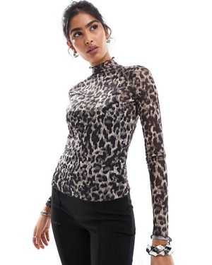 Object Top Van Mesh Met Col En Lange Mouwen - Zwart