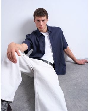 TOPMAN Relaxed Fit Short Sleeve Twill Shirt - Blue