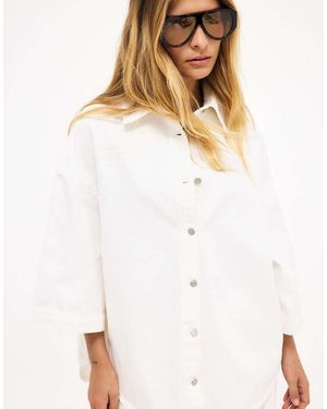 NA-KD Oversized Short Sleeve Denim Shirt - White