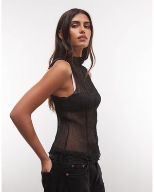 Weekday Transparentes crinkle-oberteil - Schwarz